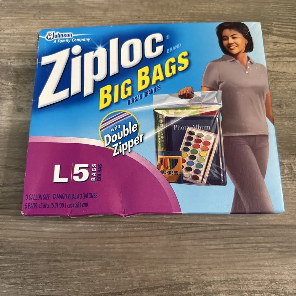 Ziploc BIG BAGS 5 COUNT LARGE 3 Gallon 15IN x 15IN Double Zipper (NEW IN BOX)